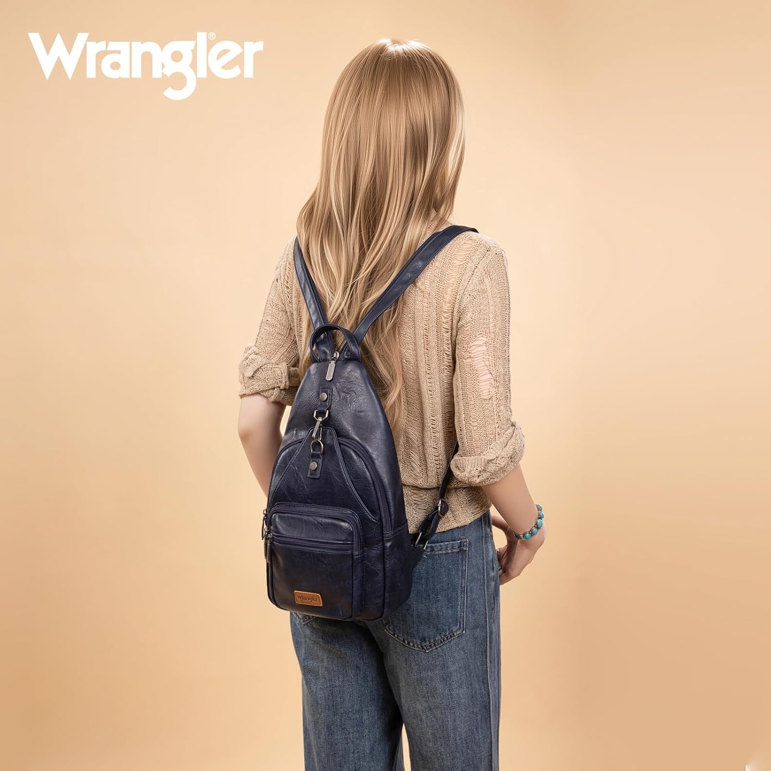image:imageMontana West Wrangler Convertible Backpack for Women Vintage Shoulder Purses with Adjustable Sling Backpack StrapNavy