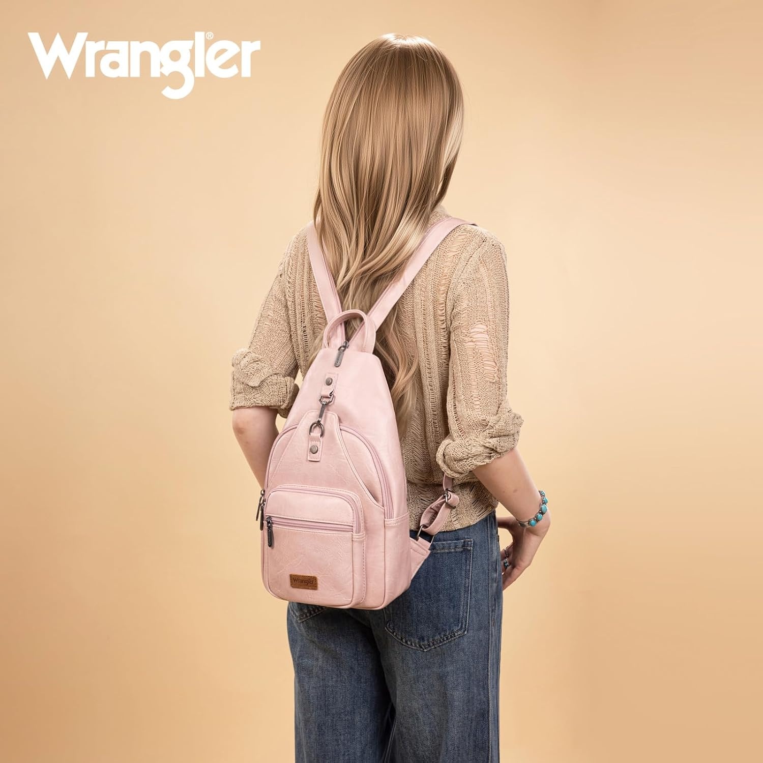 image:imageMontana West Wrangler Convertible Backpack for Women Vintage Shoulder Purses with Adjustable Sling Backpack StrapPink