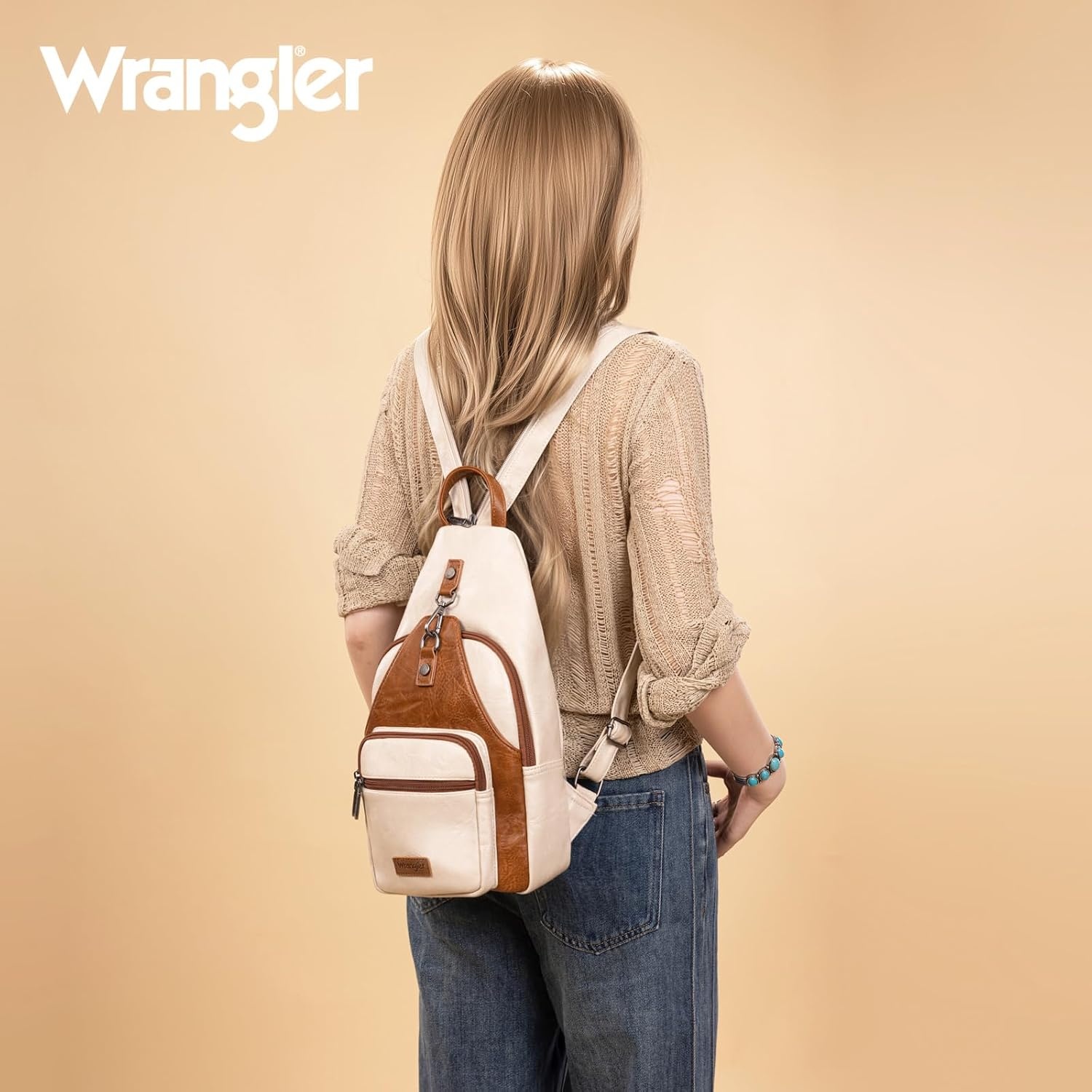 image:imageMontana West Wrangler Convertible Backpack for Women Vintage Shoulder Purses with Adjustable Sling Backpack StrapTanbrown