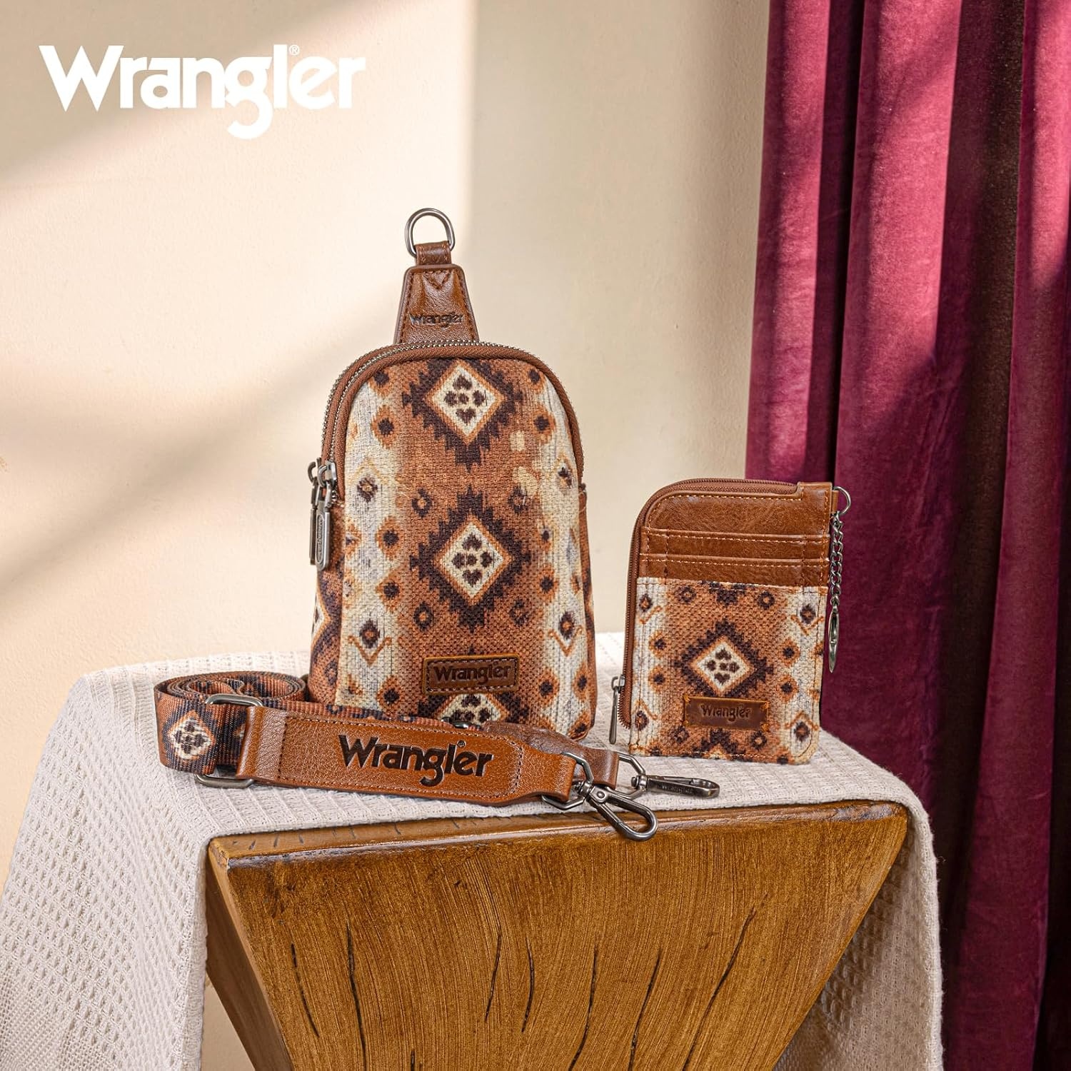 image:imageWrangler Aztec Crossbody Sling Bags for Women Wallet Set2101 Brown