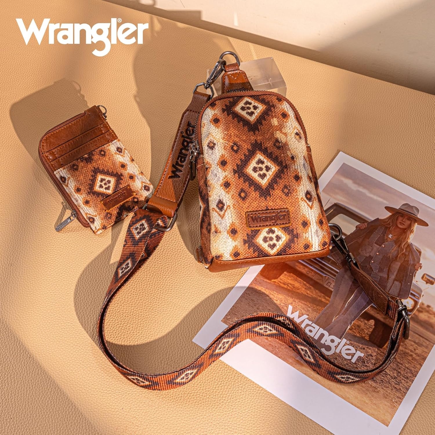image:imageWrangler Aztec Crossbody Sling Bags for Women Wallet Set2101 Brown