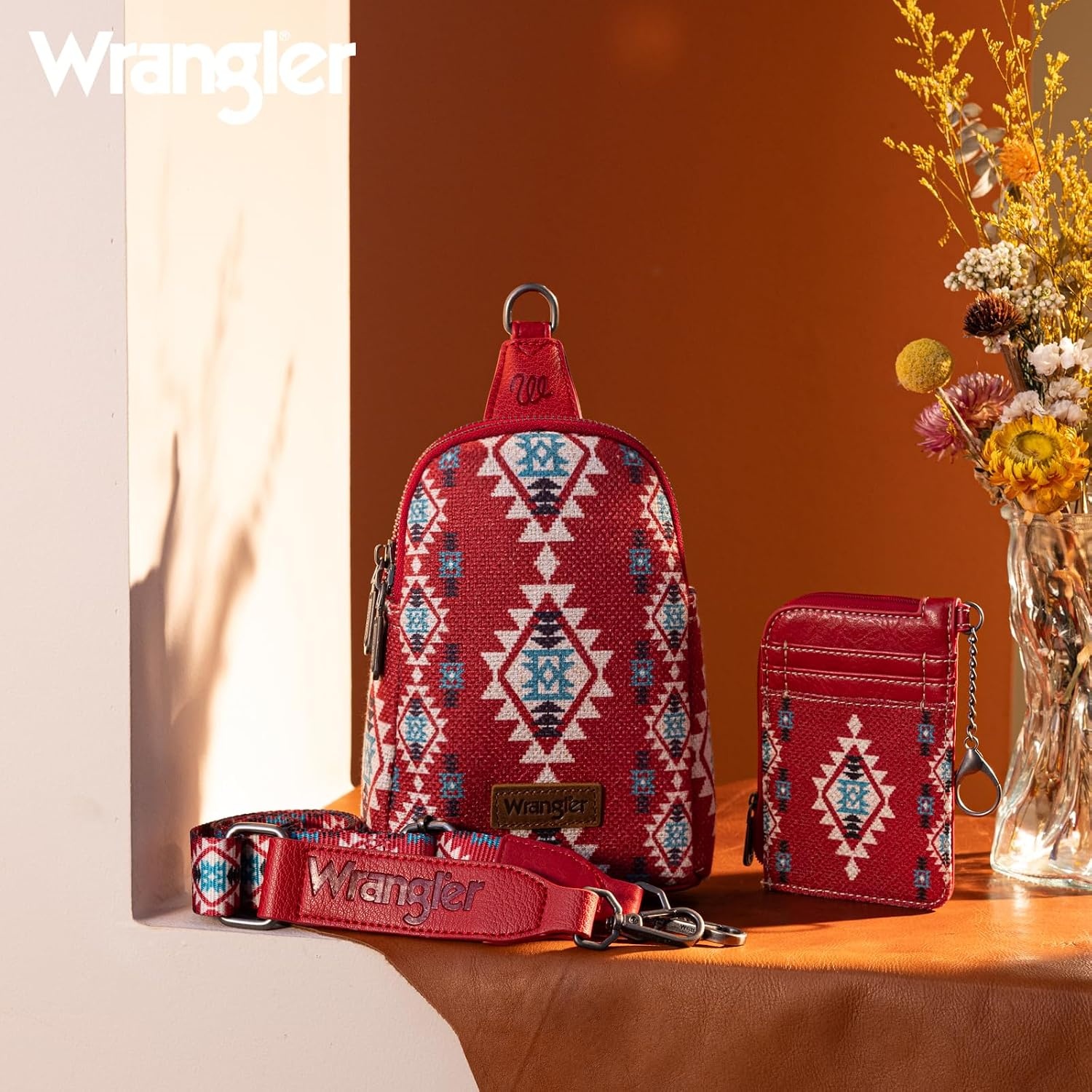 image:imageWrangler Aztec Crossbody Sling Bags for Women Wallet SetBurgundy