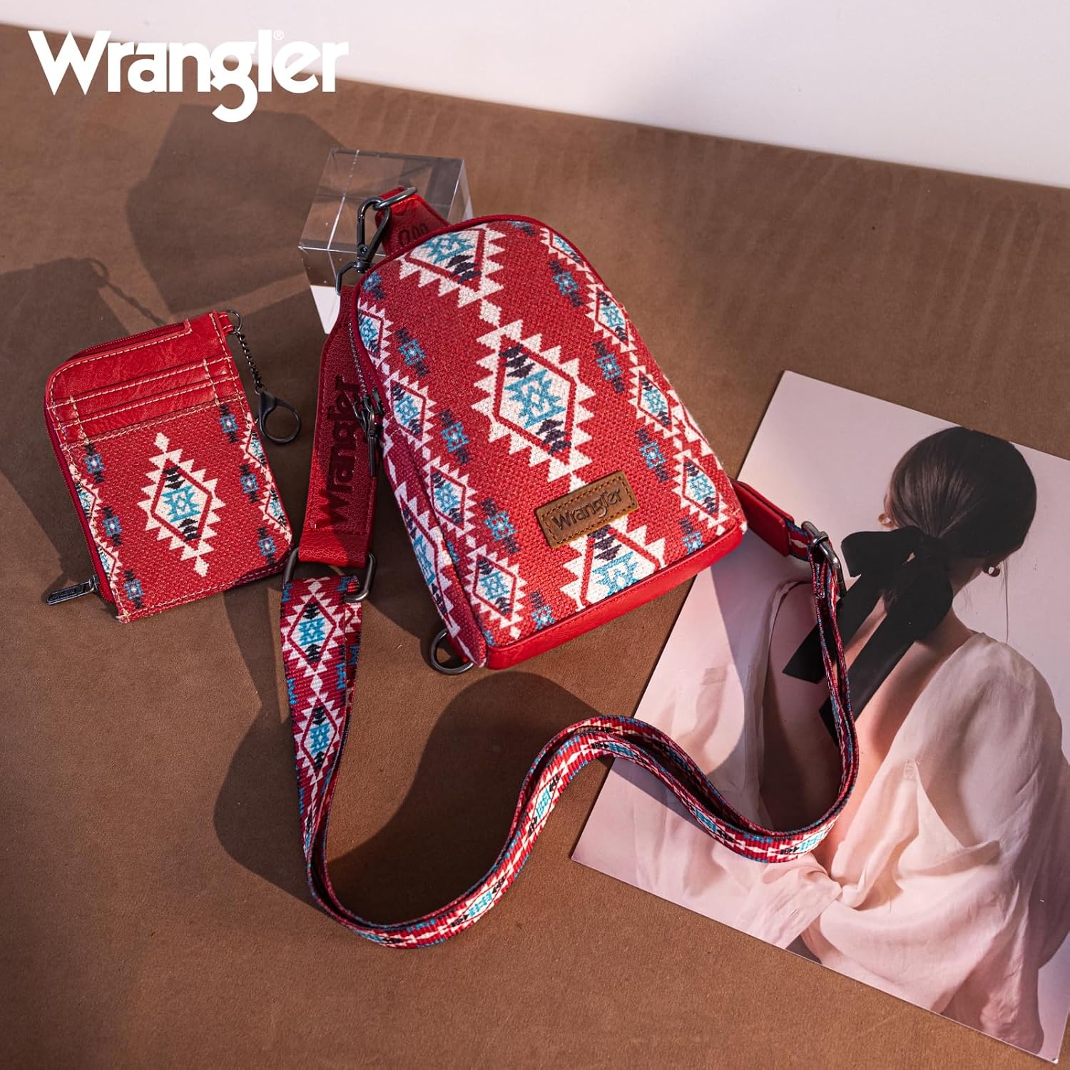 image:imageWrangler Aztec Crossbody Sling Bags for Women Wallet SetBurgundy