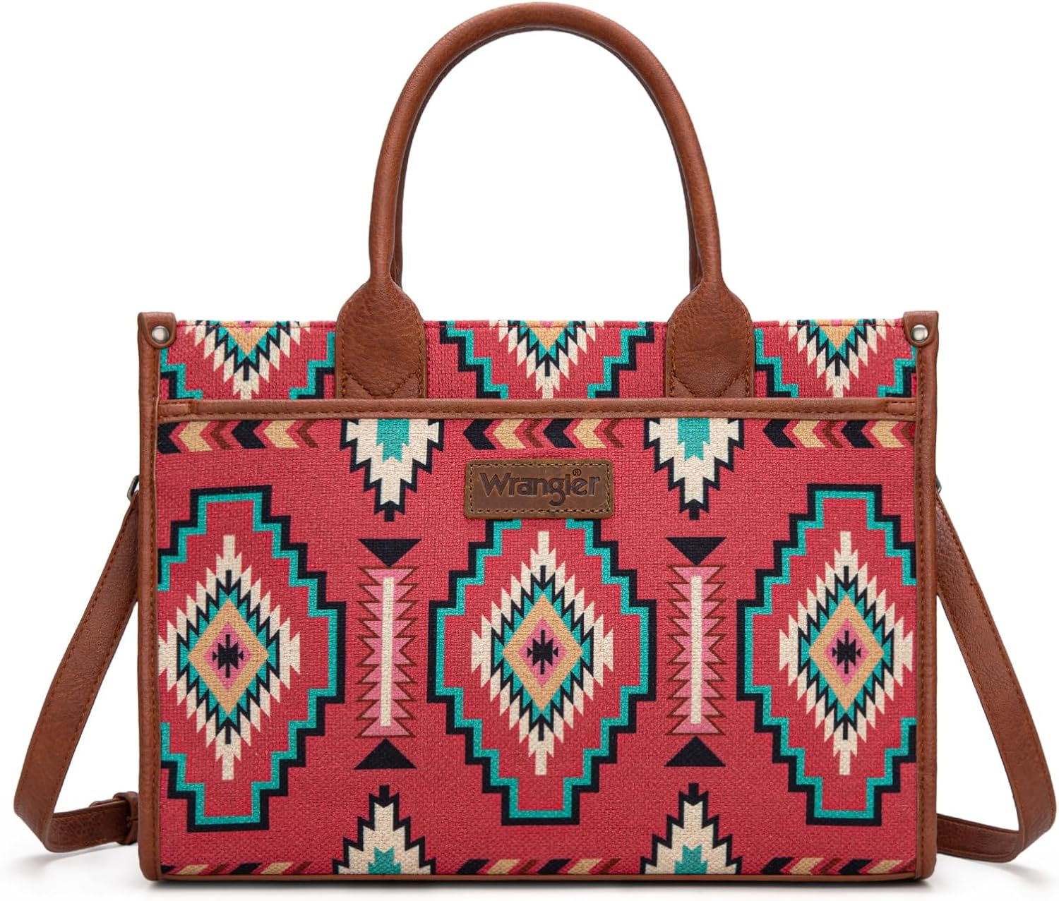 image:imageWrangler Tote Bag for Women Western Canvas Laptop Totes Bag with Adjustable Shoulder Straps and Zipper Closure for WorkLarge Burgundy Red