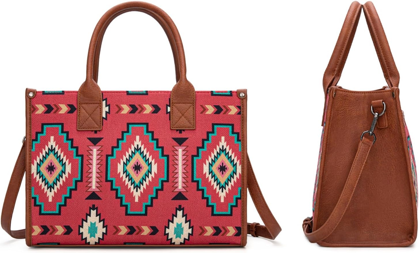 image:imageWrangler Tote Bag for Women Western Canvas Laptop Totes Bag with Adjustable Shoulder Straps and Zipper Closure for WorkLarge Burgundy Red
