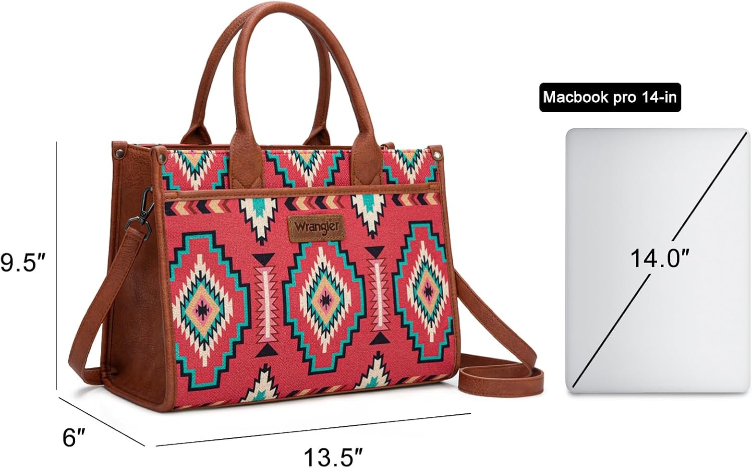 image:imageWrangler Tote Bag for Women Western Canvas Laptop Totes Bag with Adjustable Shoulder Straps and Zipper Closure for WorkLarge Burgundy Red