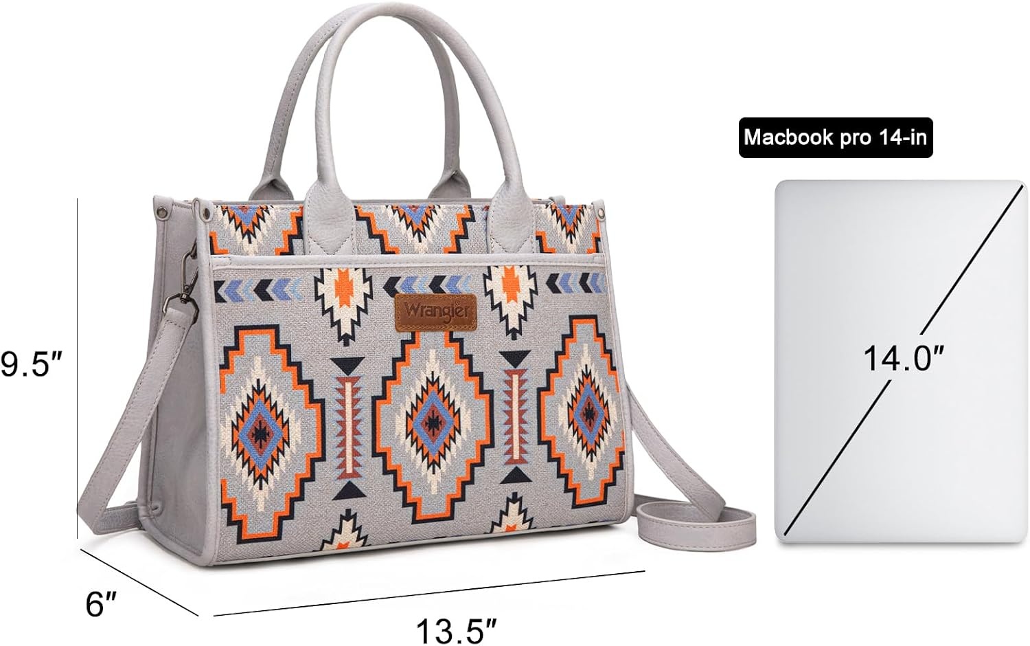 image:imageWrangler Tote Bag for Women Western Canvas Laptop Totes Bag with Adjustable Shoulder Straps and Zipper Closure for WorkLarge Grey