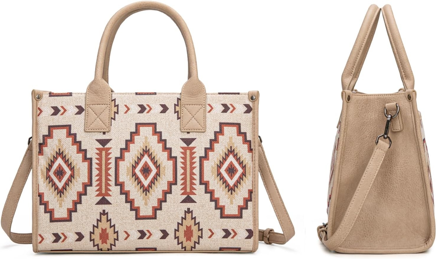image:imageWrangler Tote Bag for Women Western Canvas Laptop Totes Bag with Adjustable Shoulder Straps and Zipper Closure for WorkLarge Tan