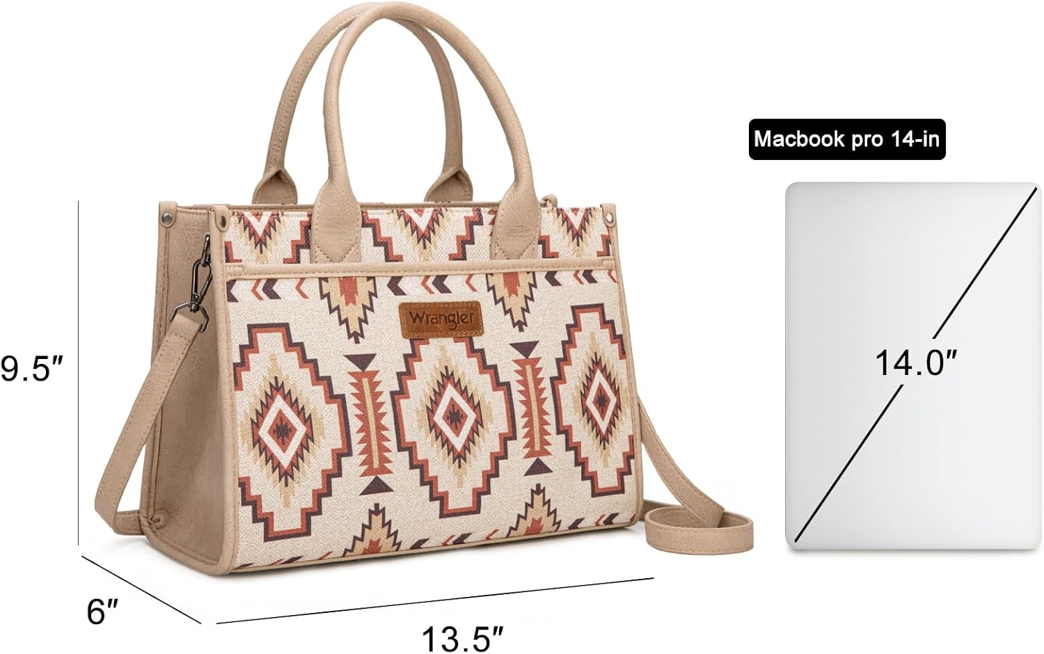 image:imageWrangler Tote Bag for Women Western Canvas Laptop Totes Bag with Adjustable Shoulder Straps and Zipper Closure for WorkLarge Tan
