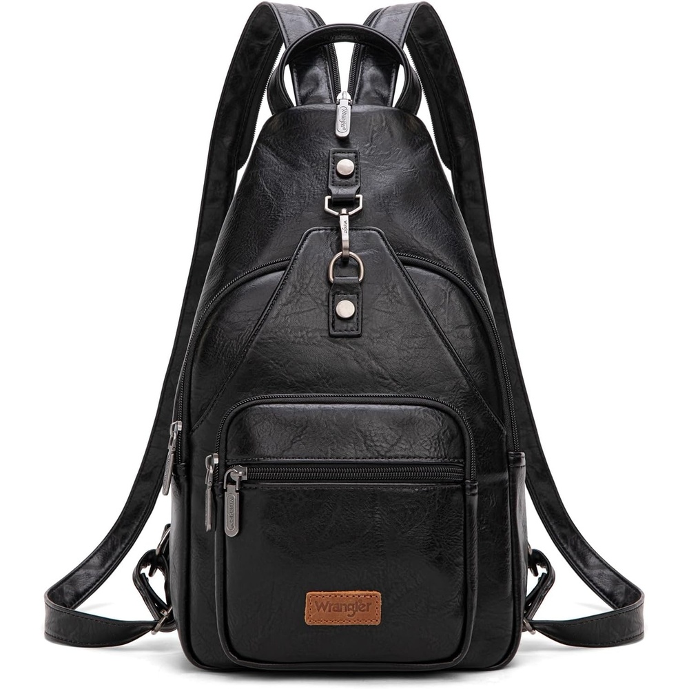 image:imageMontana West Wrangler Convertible Backpack for Women Vintage Shoulder Purses with Adjustable Sling Backpack StrapBlack