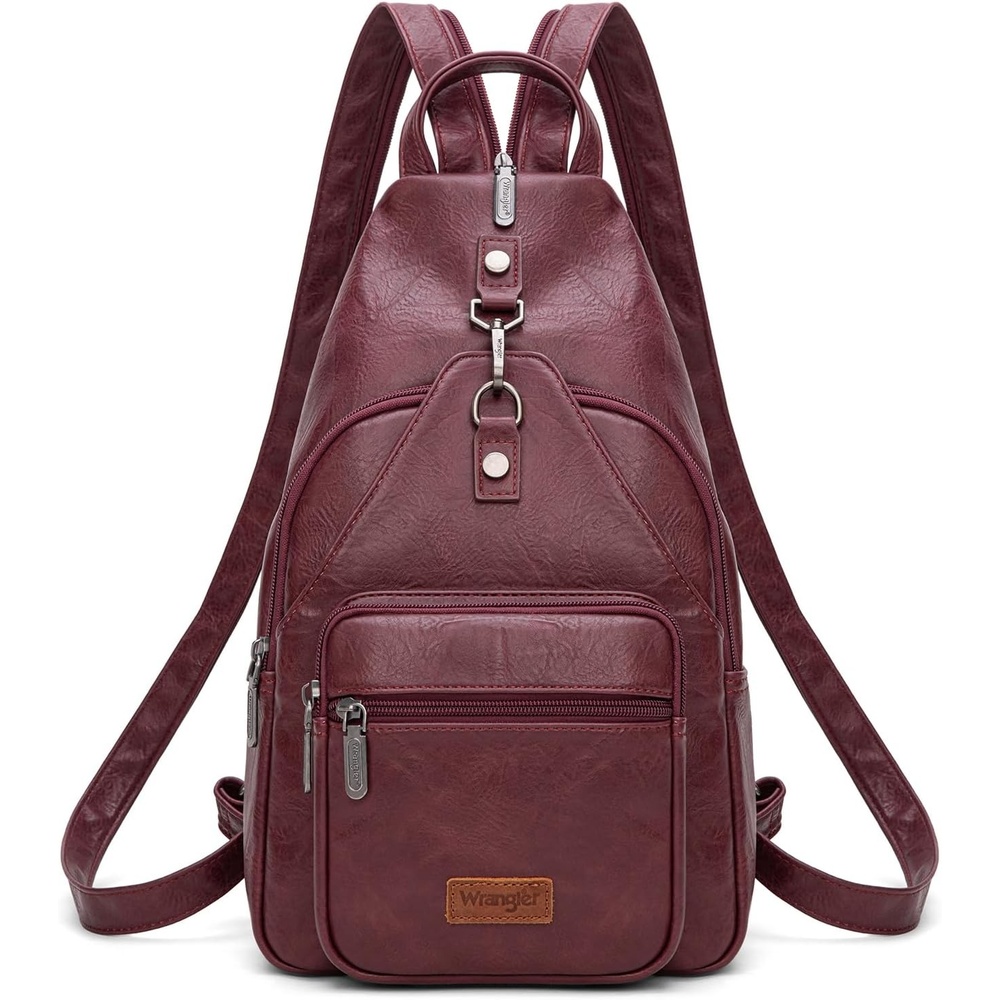 image:imageMontana West Wrangler Convertible Backpack for Women Vintage Shoulder Purses with Adjustable Sling Backpack StrapBurgundy