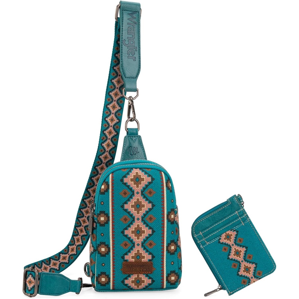 image:imageWrangler Aztec Crossbody Sling Bags for Women Wallet SetDark Turquoise