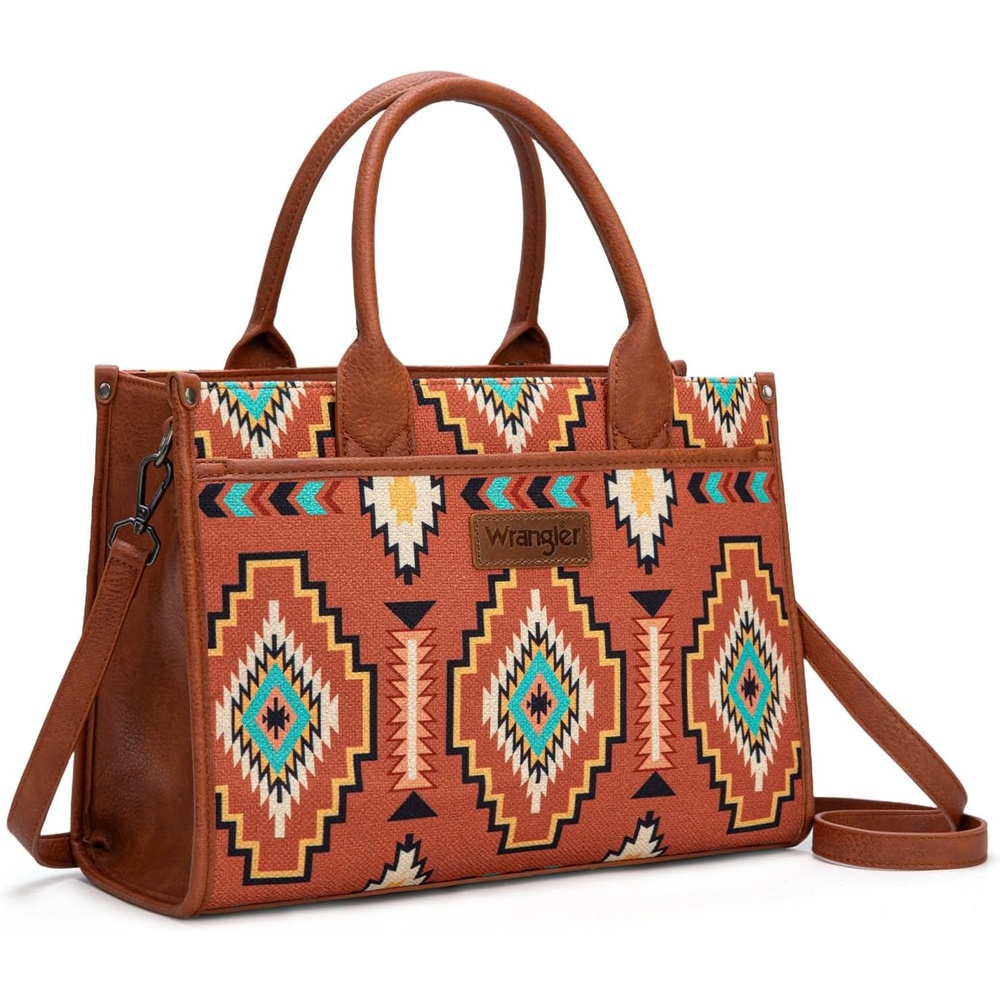 image:imageWrangler Tote Bag for Women Western Canvas Laptop Totes Bag with Adjustable Shoulder Straps and Zipper Closure for WorkLarge Brown
