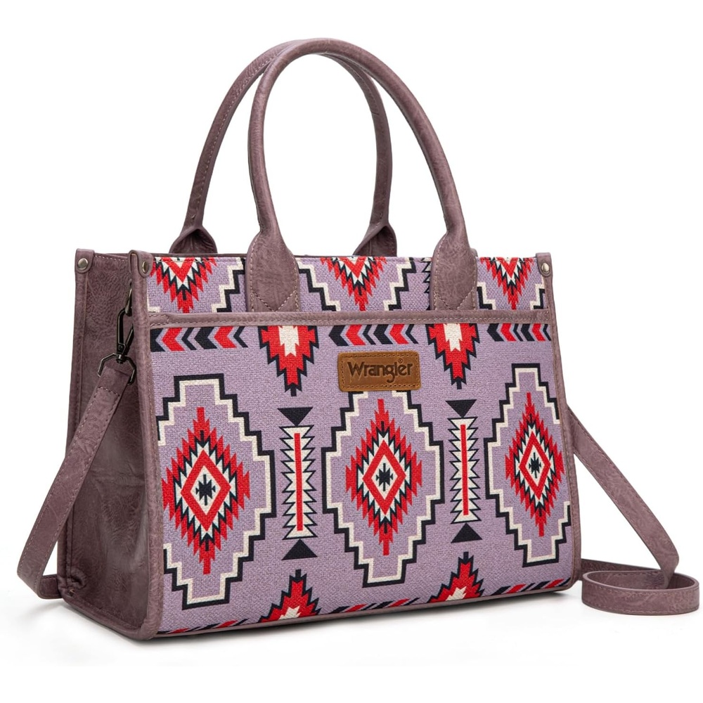 image:imageWrangler Tote Bag for Women Western Canvas Laptop Totes Bag with Adjustable Shoulder Straps and Zipper Closure for WorkLarge Purple