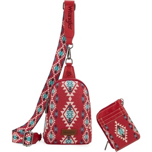 Wrangler Aztec Crossbody Sling Bags for Women Wallet Set(Burgundy)