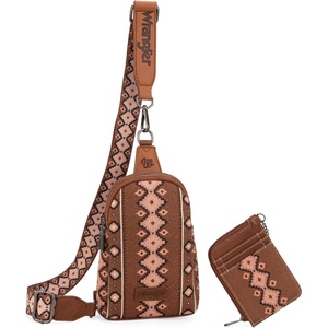 Wrangler Aztec Crossbody Sling Bags for Women Wallet Set(Dark Brown)