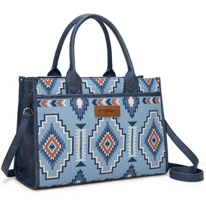 Wrangler Tote Bag for Women, Western Canvas Laptop Totes Bag with Adjustable Shoulder Straps and Zipper Closure for Work(Large Blue Jeans)