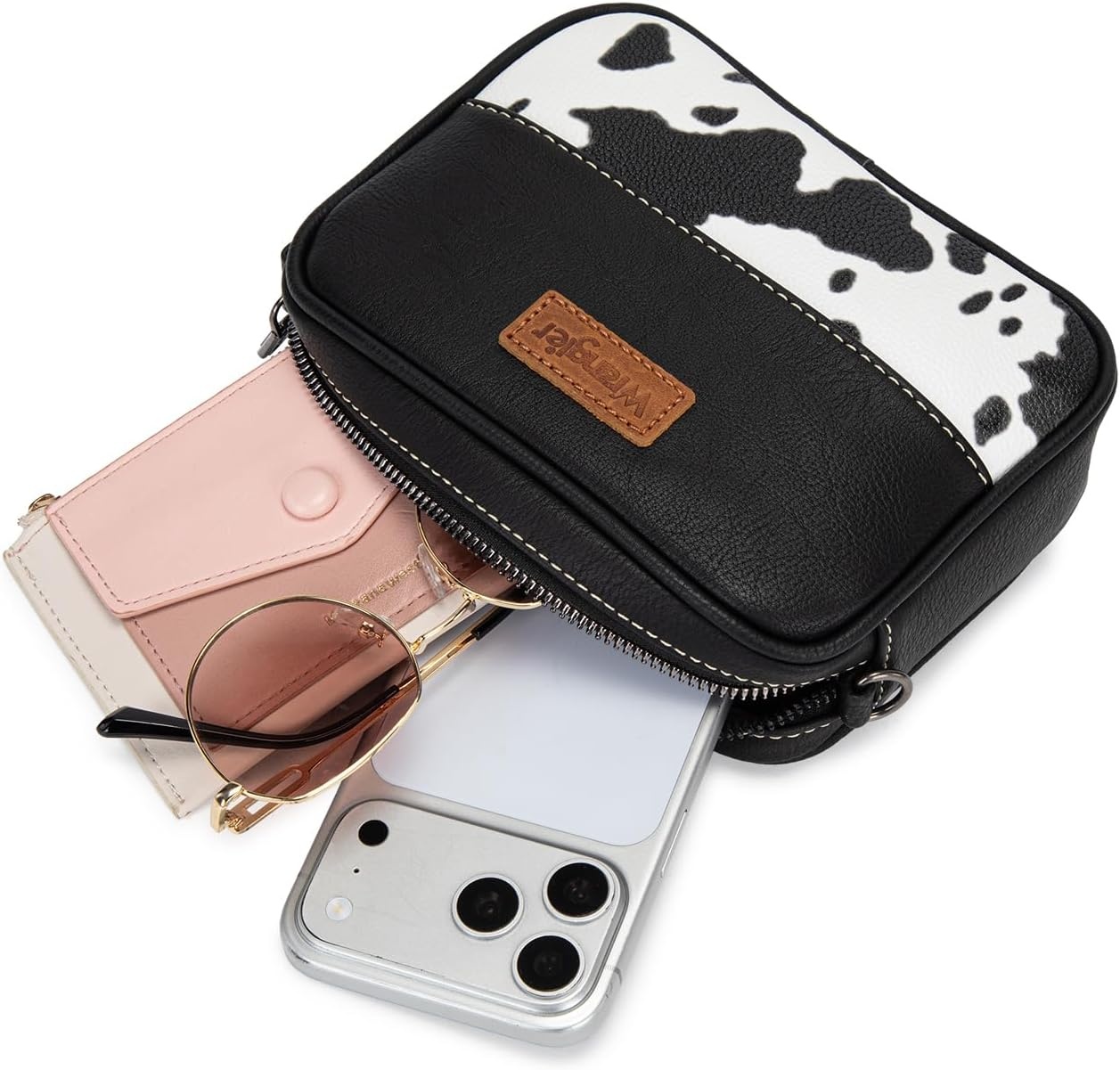 image:imageWrangler Crossbody Bags for Women Western Mini Purses with Guitar StrapBlack With Cow Print