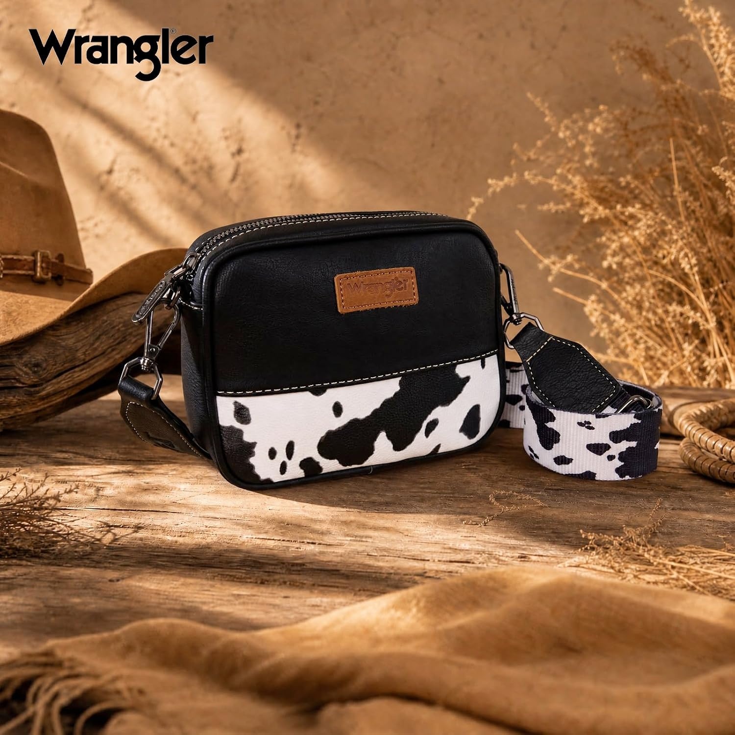 image:imageWrangler Crossbody Bags for Women Western Mini Purses with Guitar StrapBlack With Cow Print