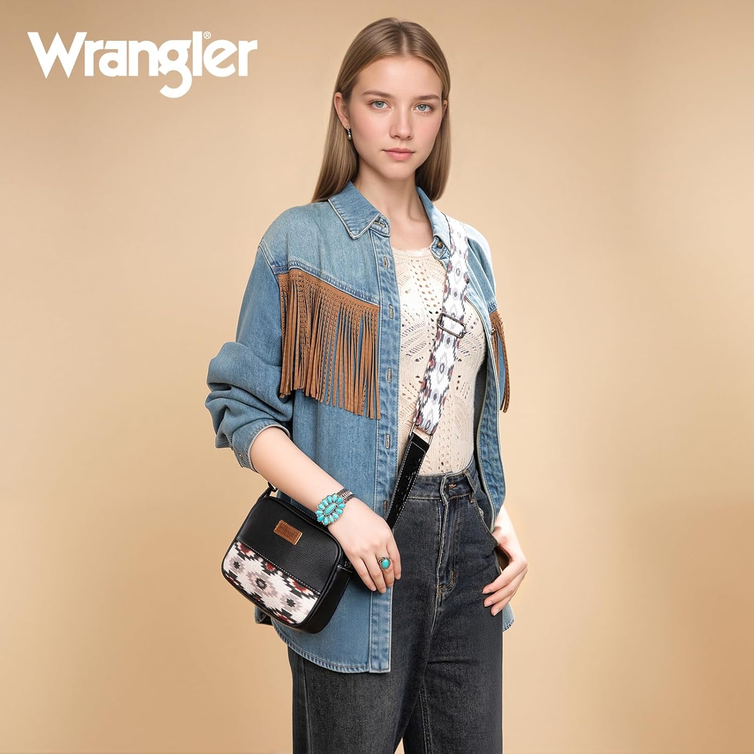 image:imageWrangler Crossbody Bags for Women Western Mini Purses with Guitar StrapBlack With White