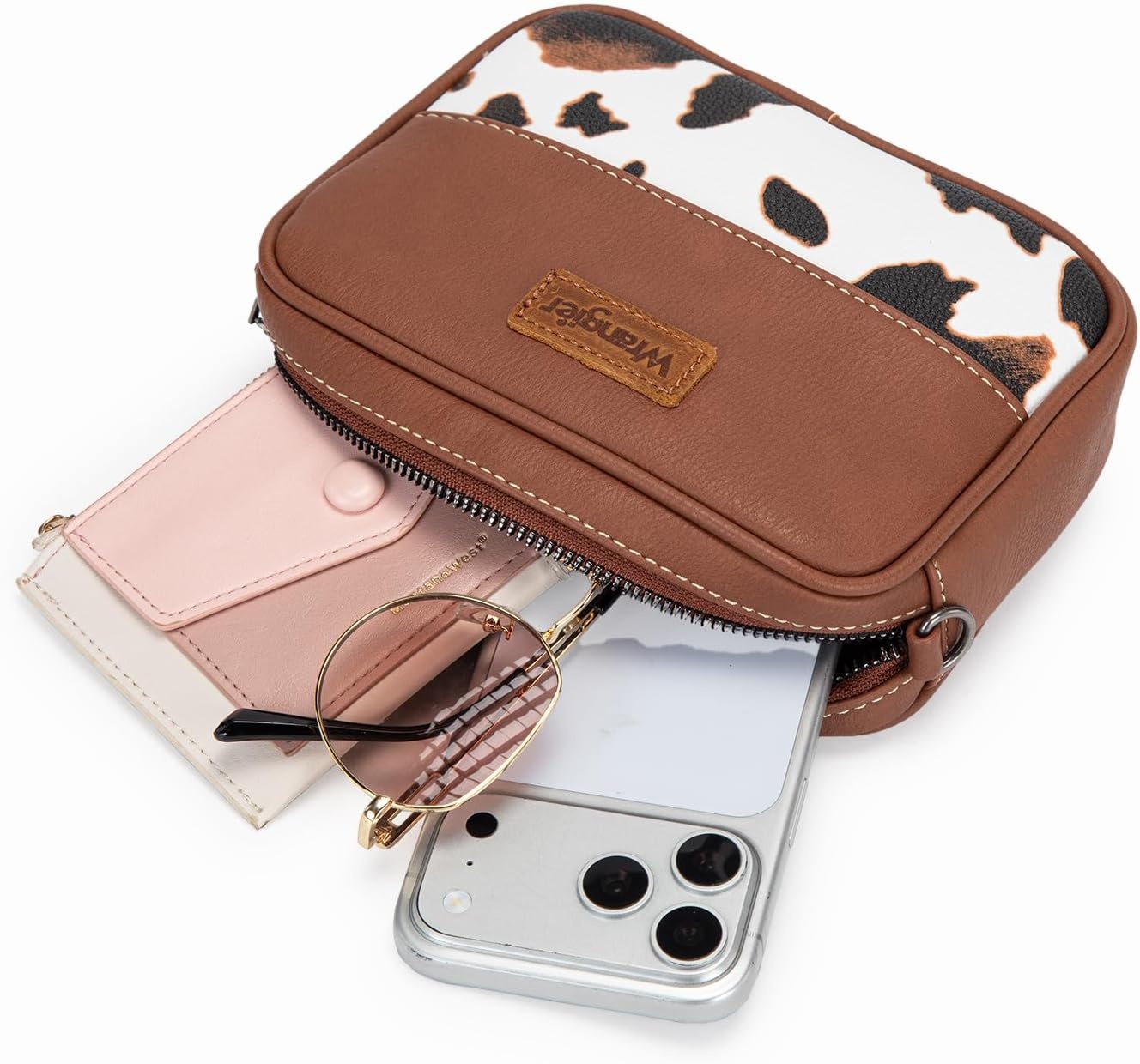 image:imageWrangler Crossbody Bags for Women Western Mini Purses with Guitar StrapBrown With Cow Print