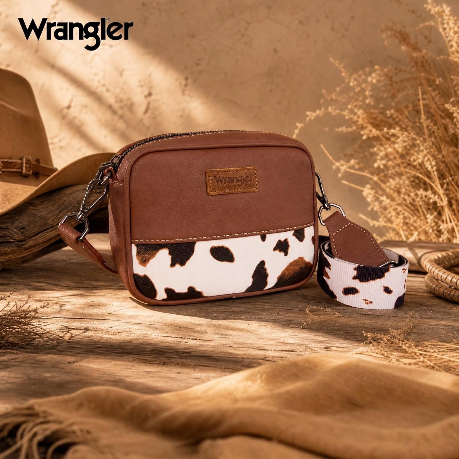 image:imageWrangler Crossbody Bags for Women Western Mini Purses with Guitar StrapBrown With Cow Print