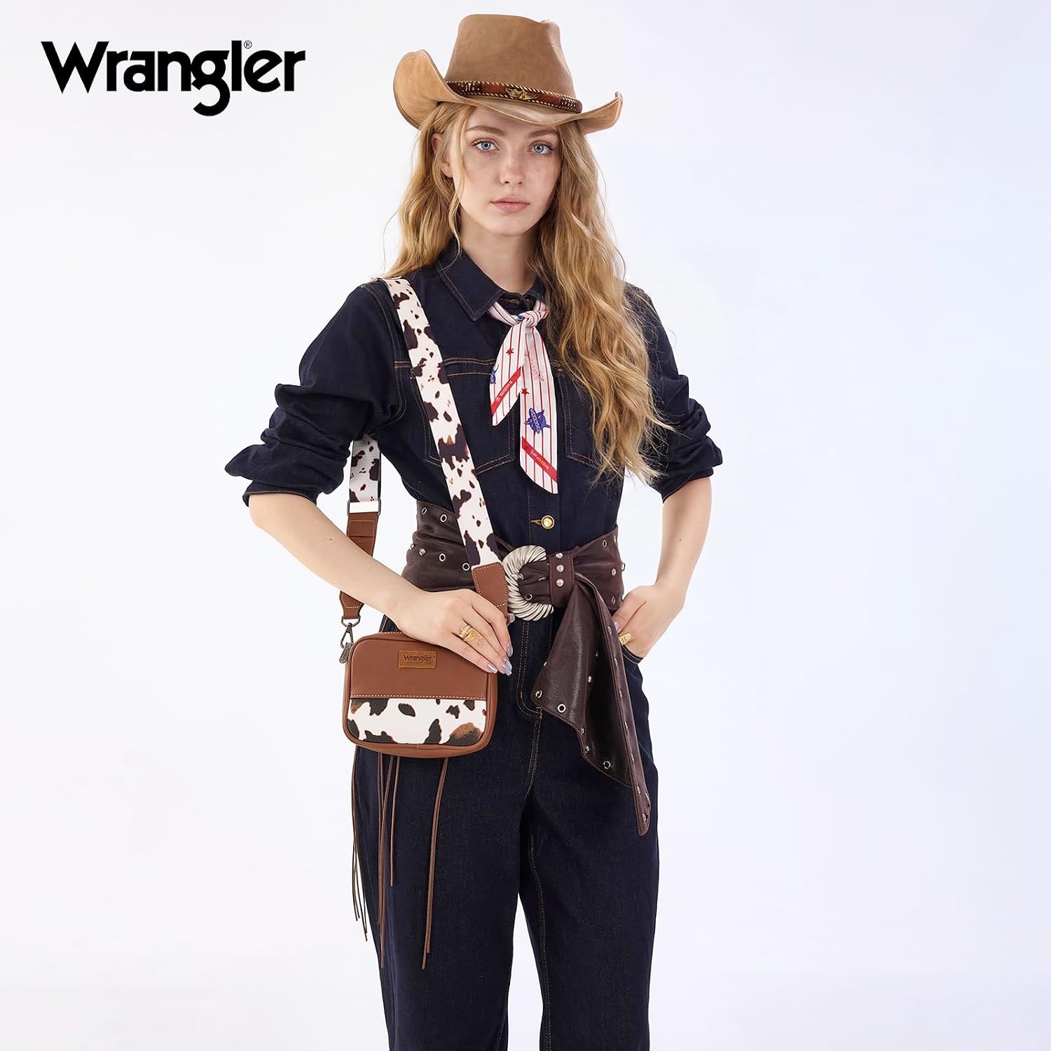 image:imageWrangler Crossbody Bags for Women Western Mini Purses with Guitar StrapBrown With Cow Print