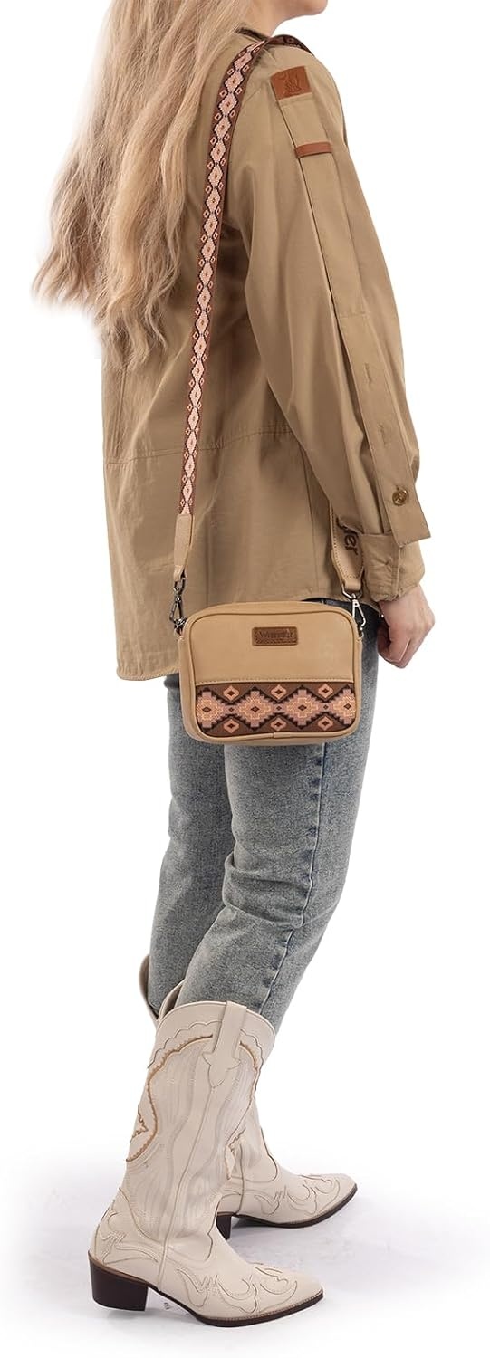 image:imageWrangler Crossbody Bags for Women Western Mini Purses with Guitar StrapKhaki With Dark Brown