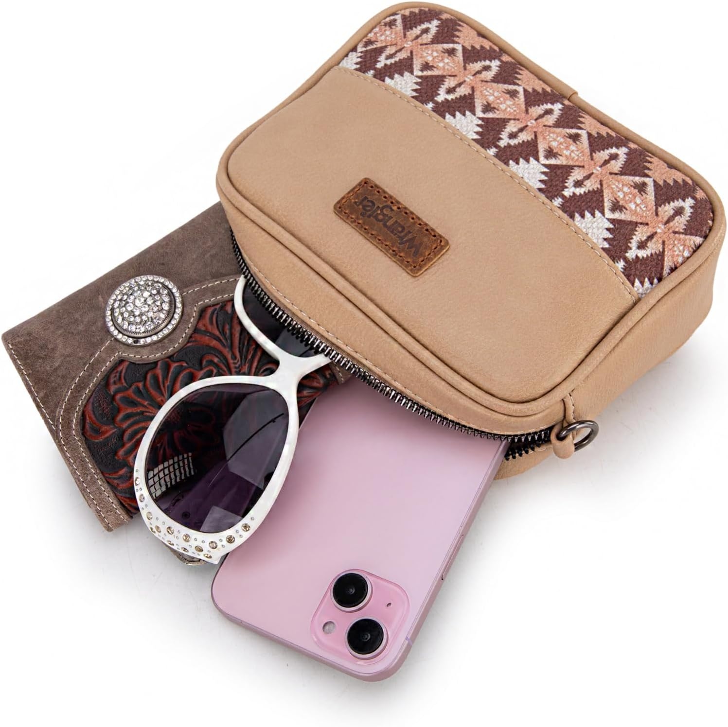 image:imageWrangler Crossbody Bags for Women Western Mini Purses with Guitar StrapKhaki With Light Coffee