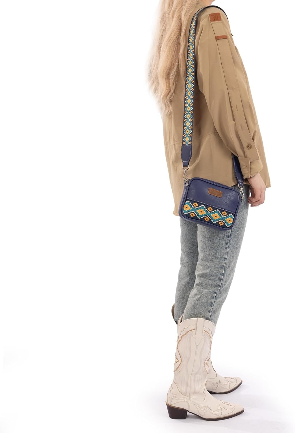 image:imageWrangler Crossbody Bags for Women Western Mini Purses with Guitar StrapNavy With Mustard