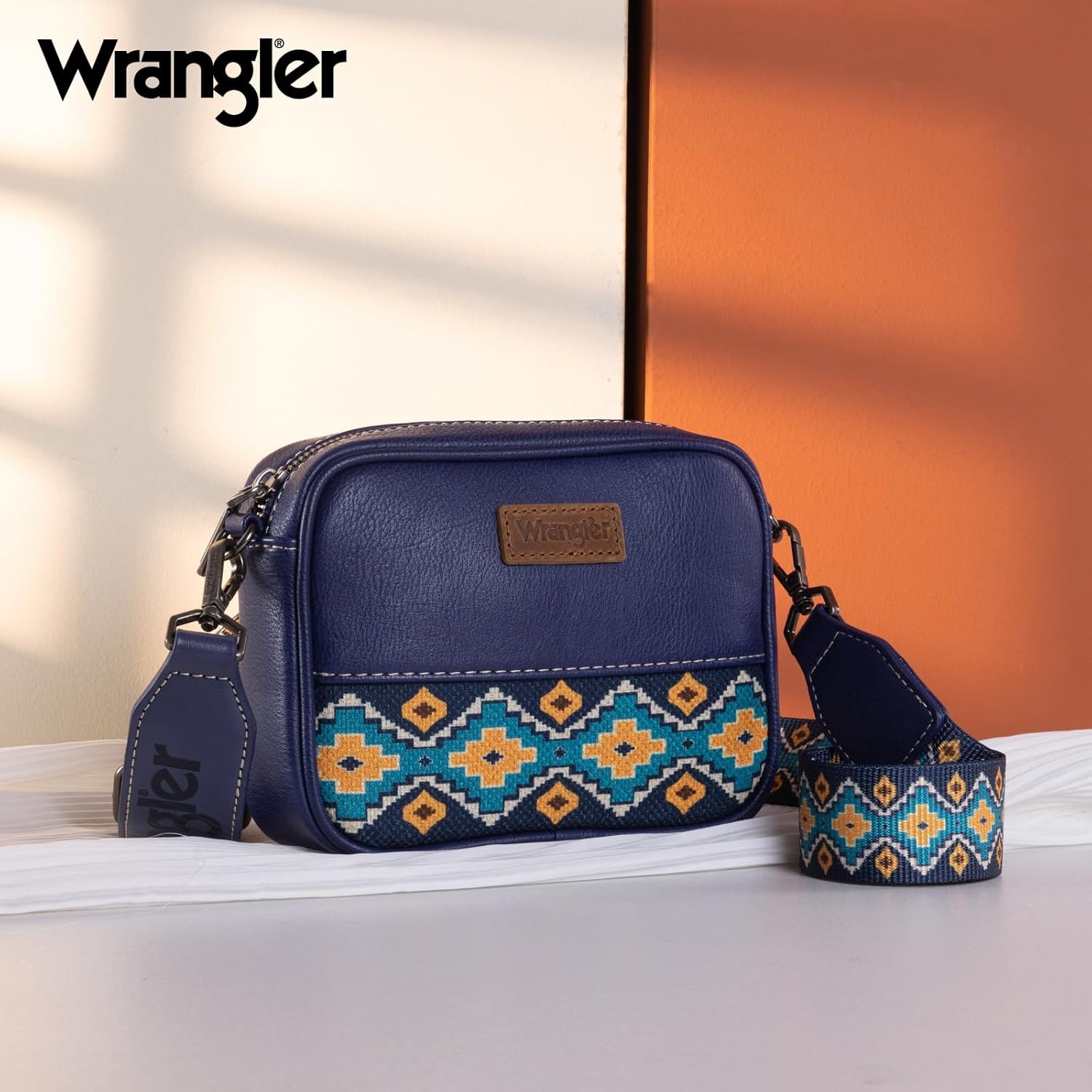 image:imageWrangler Crossbody Bags for Women Western Mini Purses with Guitar StrapNavy With Mustard