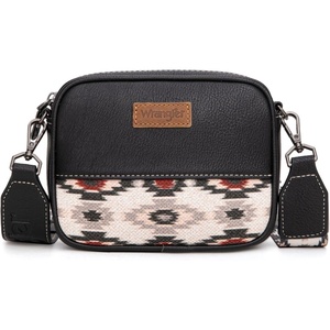 Wrangler Crossbody Bags for Women Western Mini Purses with Guitar Strap(Black With White)
