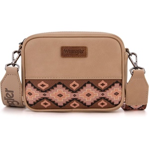 Wrangler Crossbody Bags for Women Western Mini Purses with Guitar Strap(Khaki With Dark Brown)