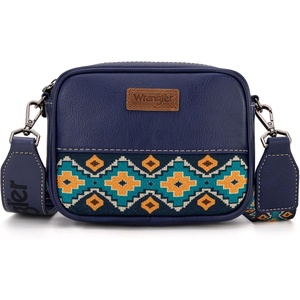 Wrangler Crossbody Bags for Women Western Mini Purses with Guitar Strap(Navy With Mustard)