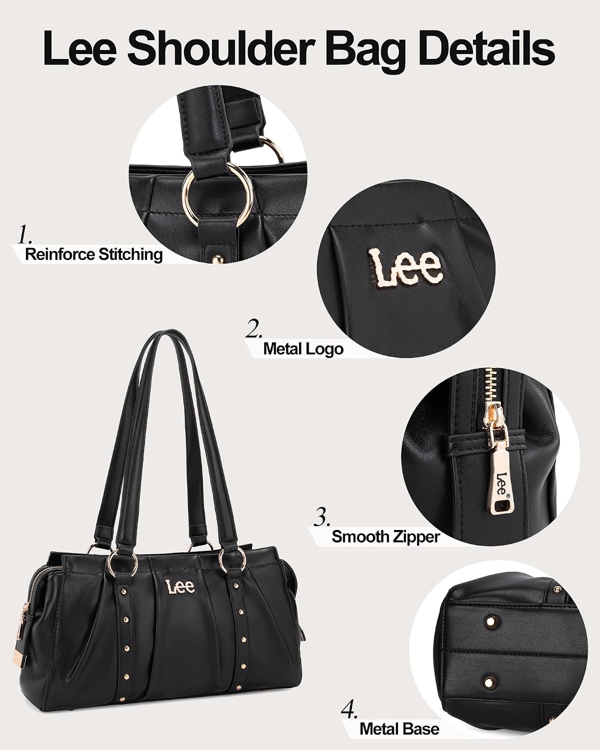 image:imageLee Shoulder Bag for Women Vintage Purse Top Handle HandbagBlack