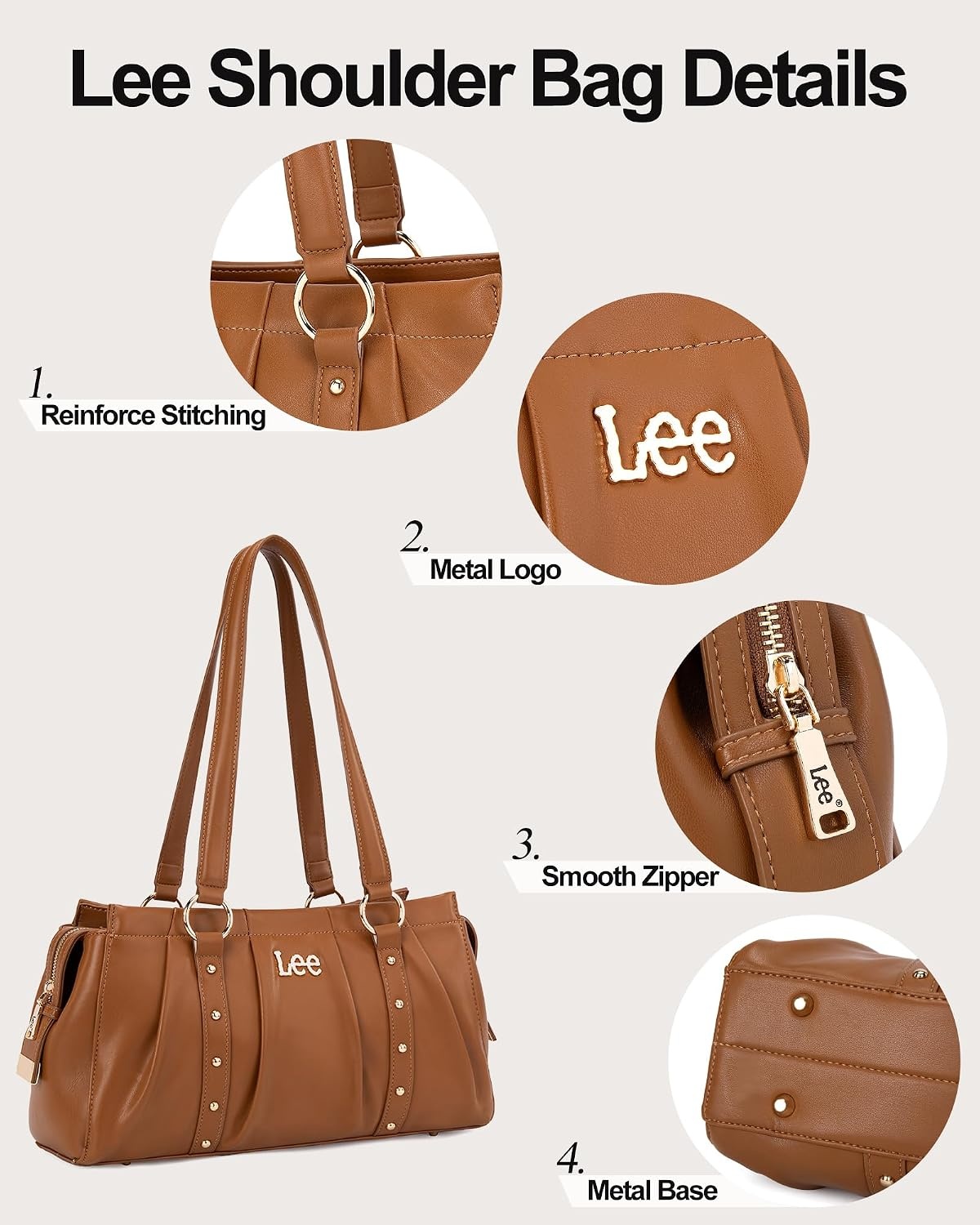 image:imageLee Shoulder Bag for Women Vintage Purse Top Handle HandbagBrown