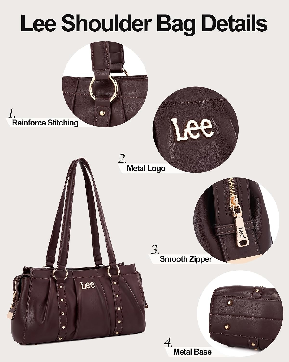 image:imageLee Shoulder Bag for Women Vintage Purse Top Handle HandbagDark Brown