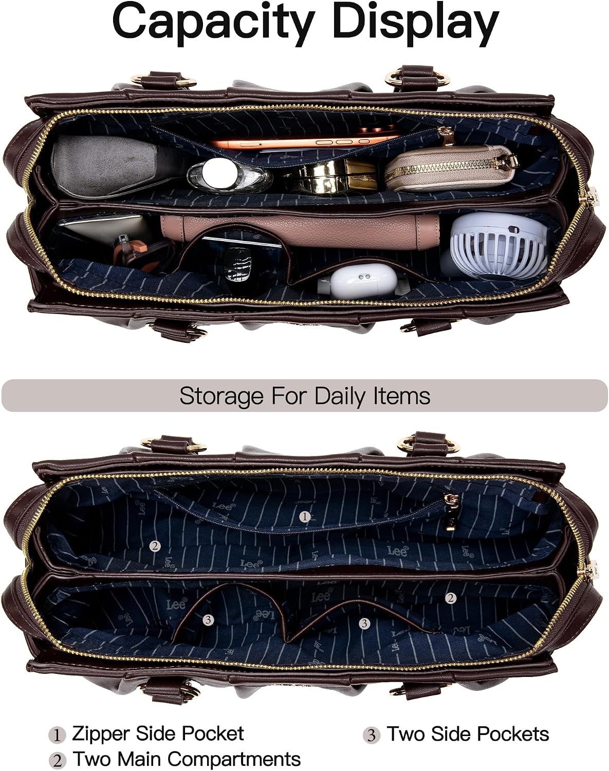 image:imageLee Shoulder Bag for Women Vintage Purse Top Handle HandbagDark Brown