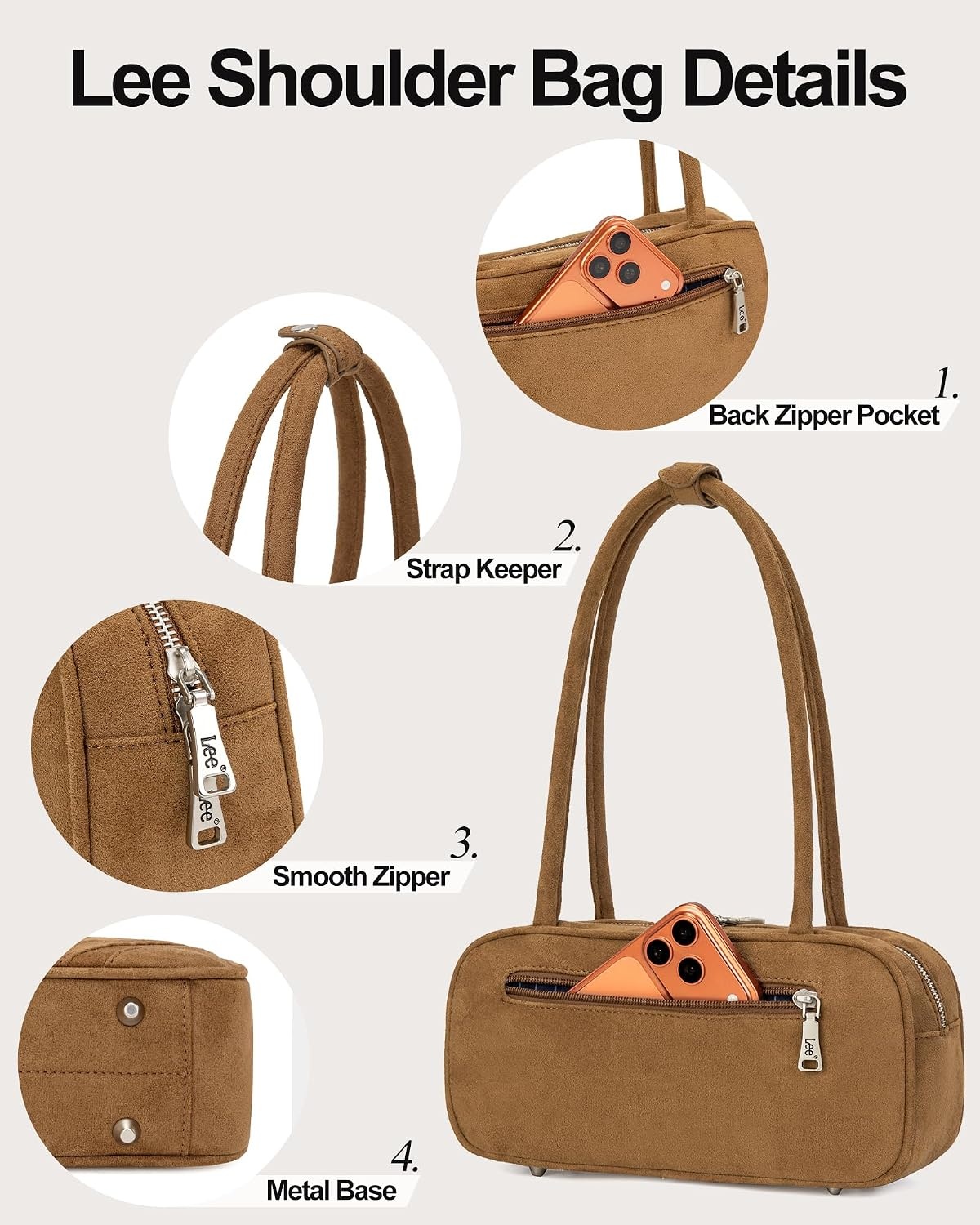 image:imageLee Shoulder Bags for Women Purses and Handbags Flocked Tophandle PurseBrown