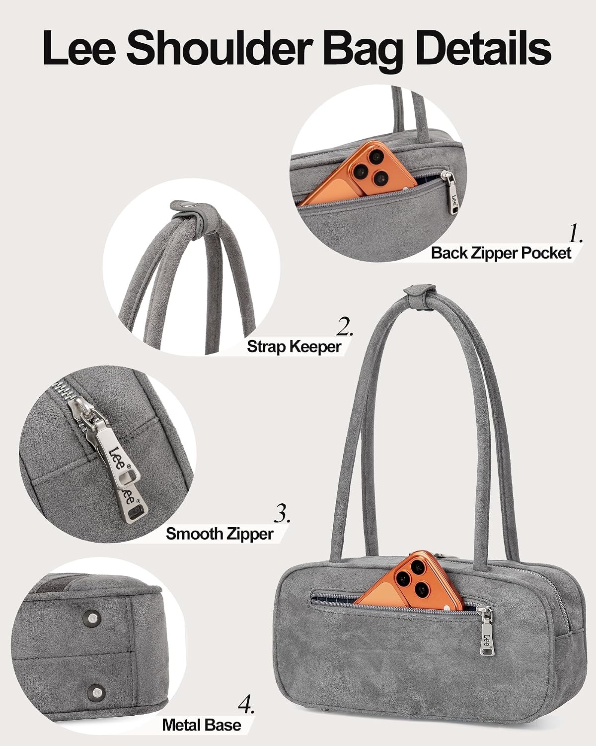 image:imageLee Shoulder Bags for Women Purses and Handbags Flocked Tophandle PurseGrey