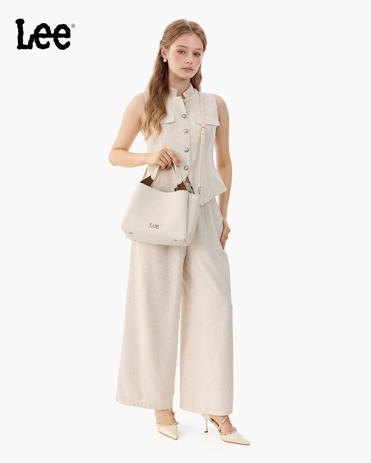 image:imageLee Womens TopHandle Handbags Leather Tote Bag with Two Detachable PurseBeige