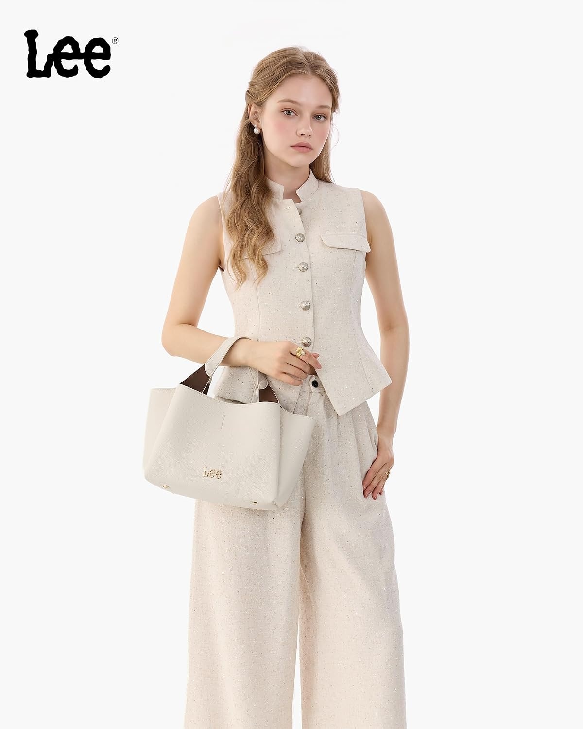 image:imageLee Womens TopHandle Handbags Leather Tote Bag with Two Detachable PurseBeige