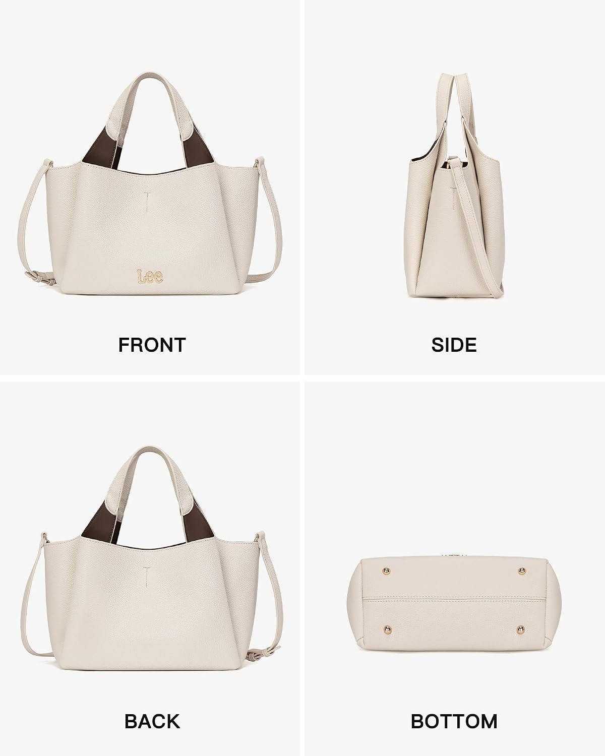 image:imageLee Womens TopHandle Handbags Leather Tote Bag with Two Detachable PurseBeige
