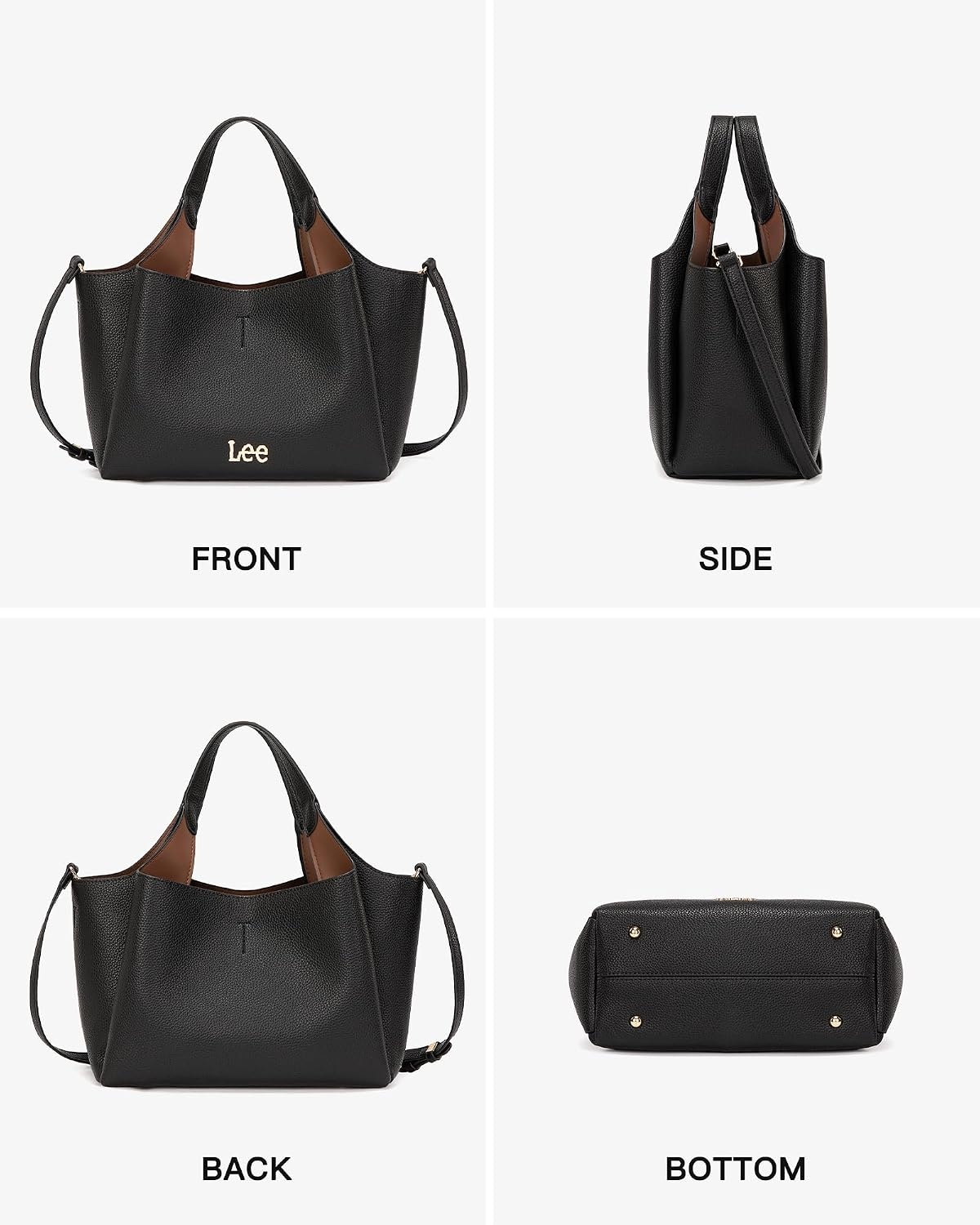 image:imageLee Womens TopHandle Handbags Leather Tote Bag with Two Detachable PurseBlack