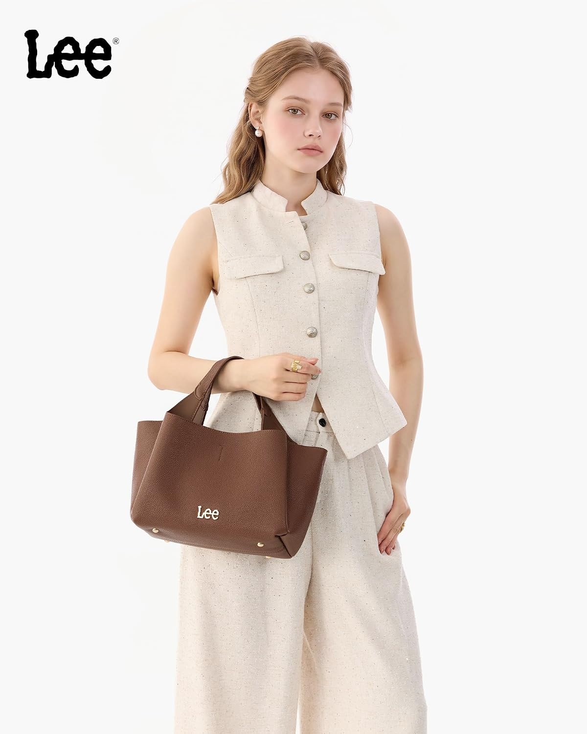 image:imageLee Womens TopHandle Handbags Leather Tote Bag with Two Detachable PurseBrown