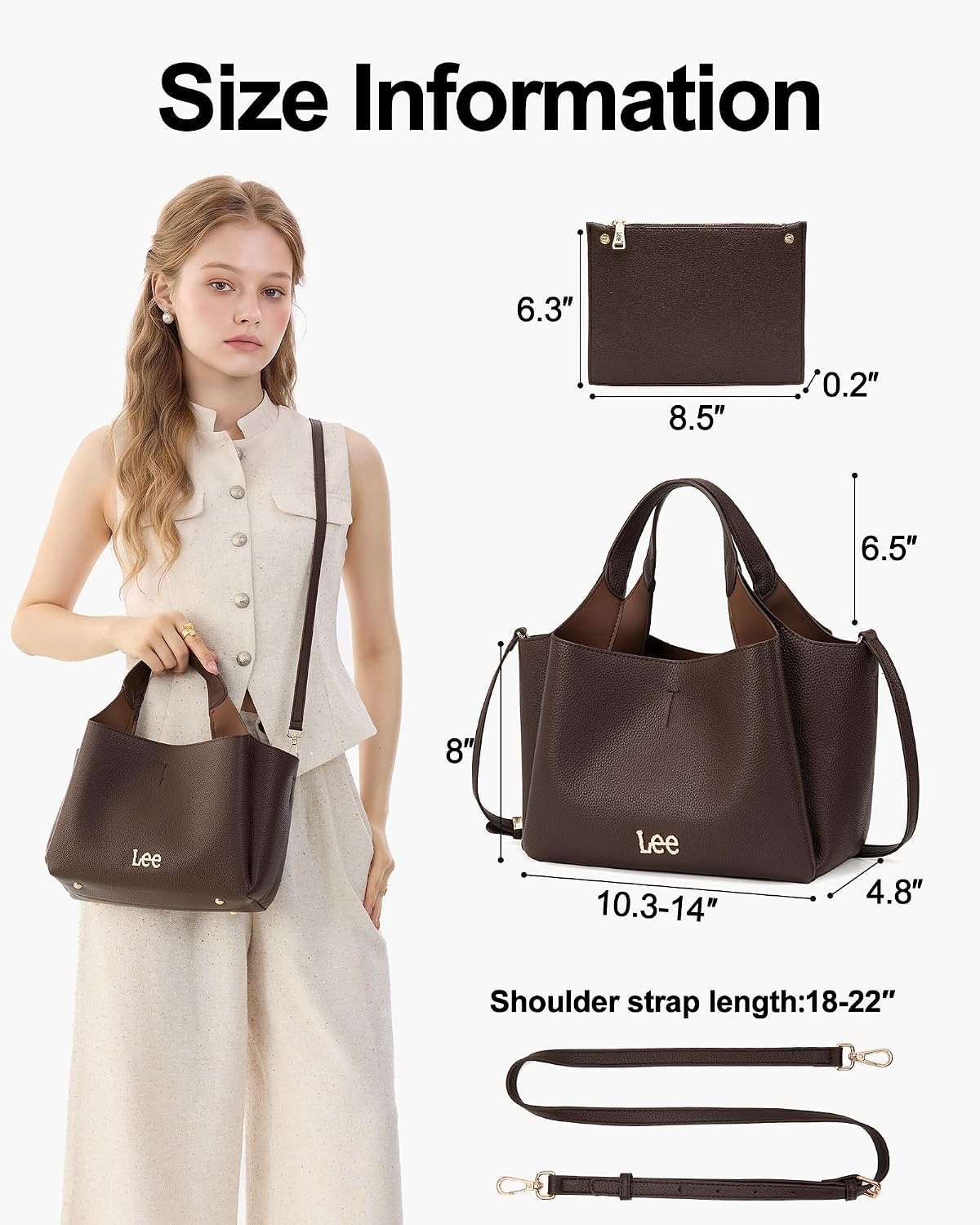 image:imageLee Womens TopHandle Handbags Leather Tote Bag with Two Detachable PurseCoffee