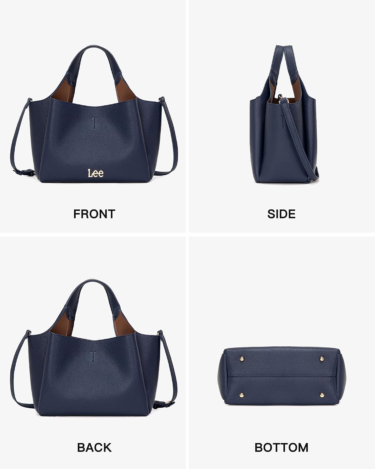 image:imageLee Womens TopHandle Handbags Leather Tote Bag with Two Detachable PurseDark Blue