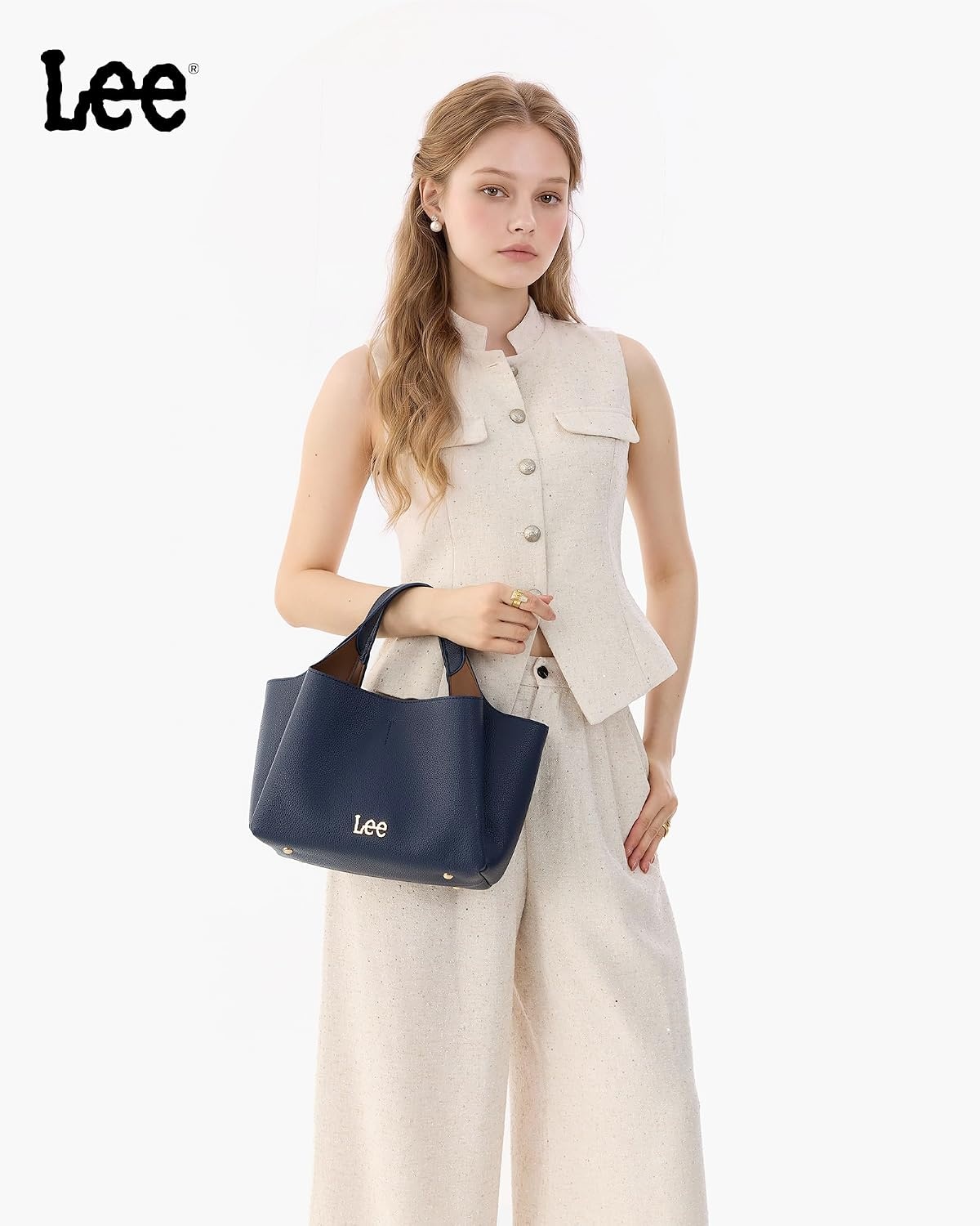 image:imageLee Womens TopHandle Handbags Leather Tote Bag with Two Detachable PurseDark Blue