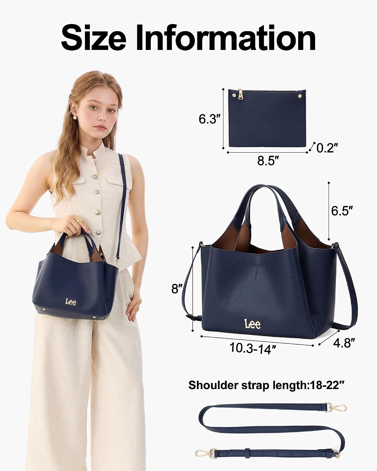 image:imageLee Womens TopHandle Handbags Leather Tote Bag with Two Detachable PurseDark Blue