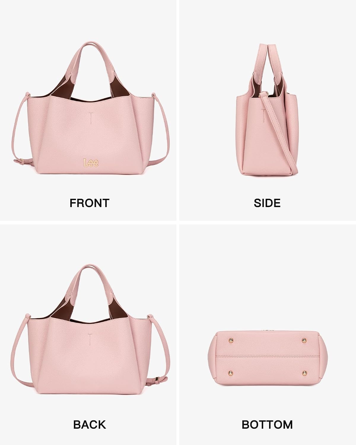 image:imageLee Womens TopHandle Handbags Leather Tote Bag with Two Detachable PursePink